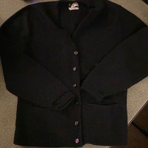Vintage Loose-fit Black Button-Up Sweater